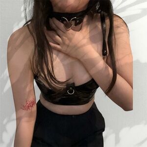 Dolls Kill Black Vinyl Crop Top